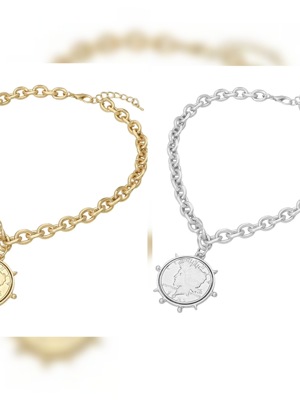 Gold & Silver Coin Charm Chain Necklace - Unbranded